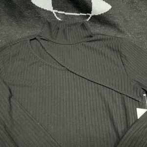 Ribbed Black Turtleneck Sweater bodysuit with cutout detail